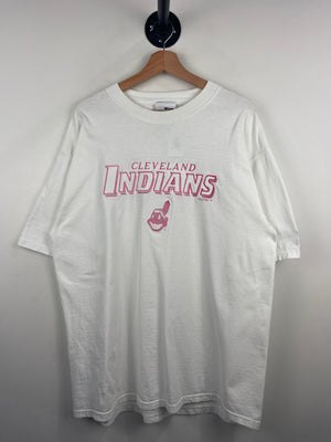 Vintage 90s MLB Logo Athletic Cleveland Indians Embroidered White Tee