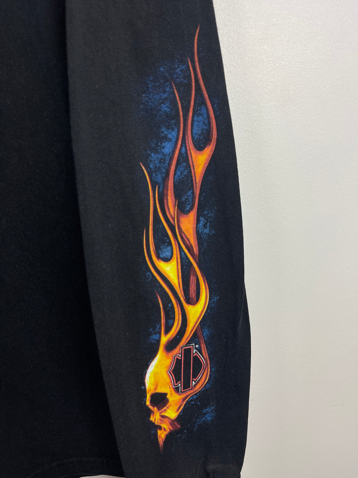 Vintage Harley Davidson Flames Skull California Black Long Sleeve