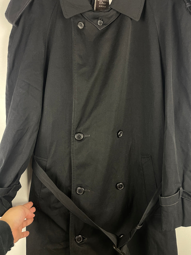 Vintage 90s Christian Dior Monsieur Black Wool Trench Coat