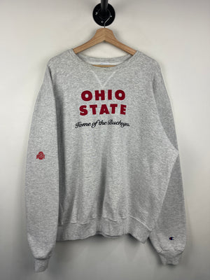Vintage 90s Champion Ohio State Buckeyes Embroidered Grey Crewneck