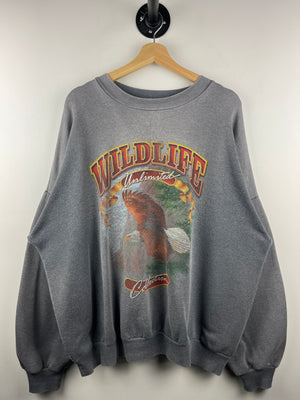 Vintage 90s Wildlife Unlimited Eagle Faded Grey Crewneck