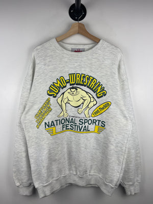 Vintage 90s Sumo Wrestling National Sport Festival Grey Crewneck