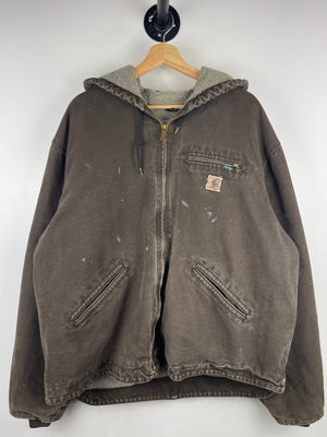 Vintage Carhartt Detroit Sherpa Lined Walnut Brown Hooded Work Jacket J141 WAL