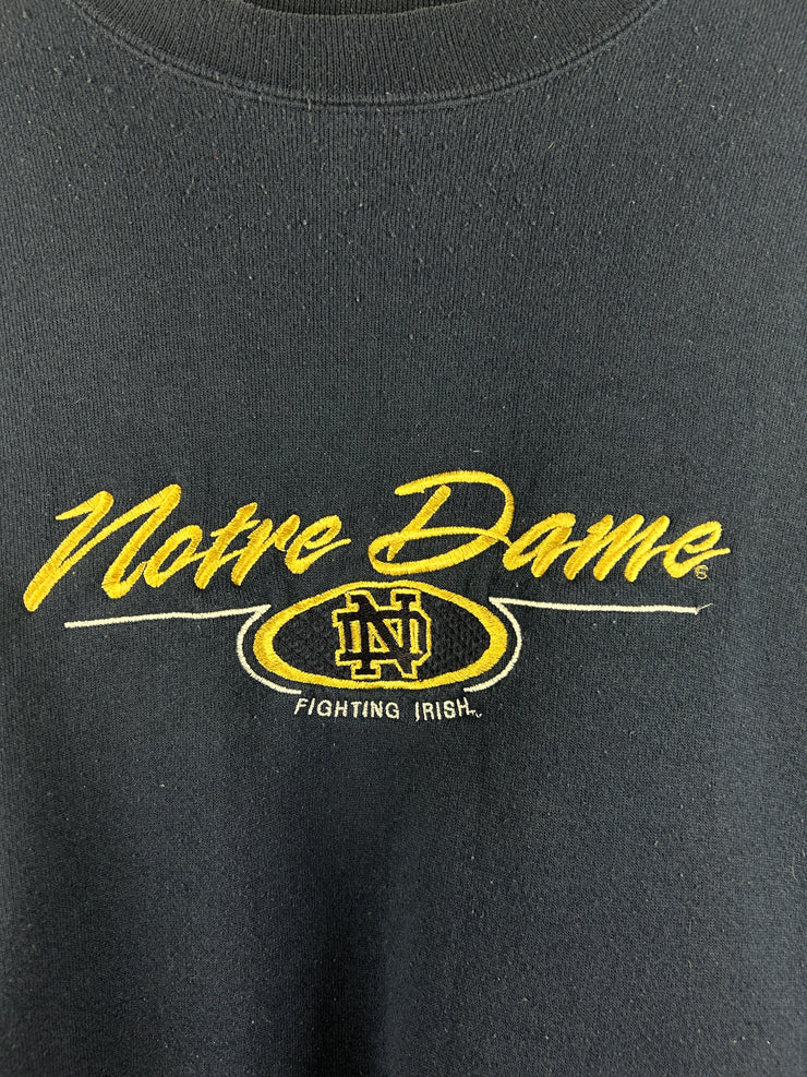 Vintage 90s Notre Dame Fighting Irish Football Embroidered Navy Crewneck