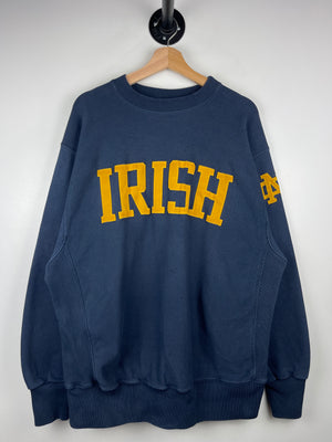 Vintage 90s Notre Dame Fighting Irish Embroidered Navy Crewneck