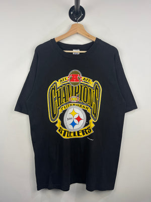 Vintage 90s NFL Logo 7 Pittsburgh Steelers AFC Champions Black Tee