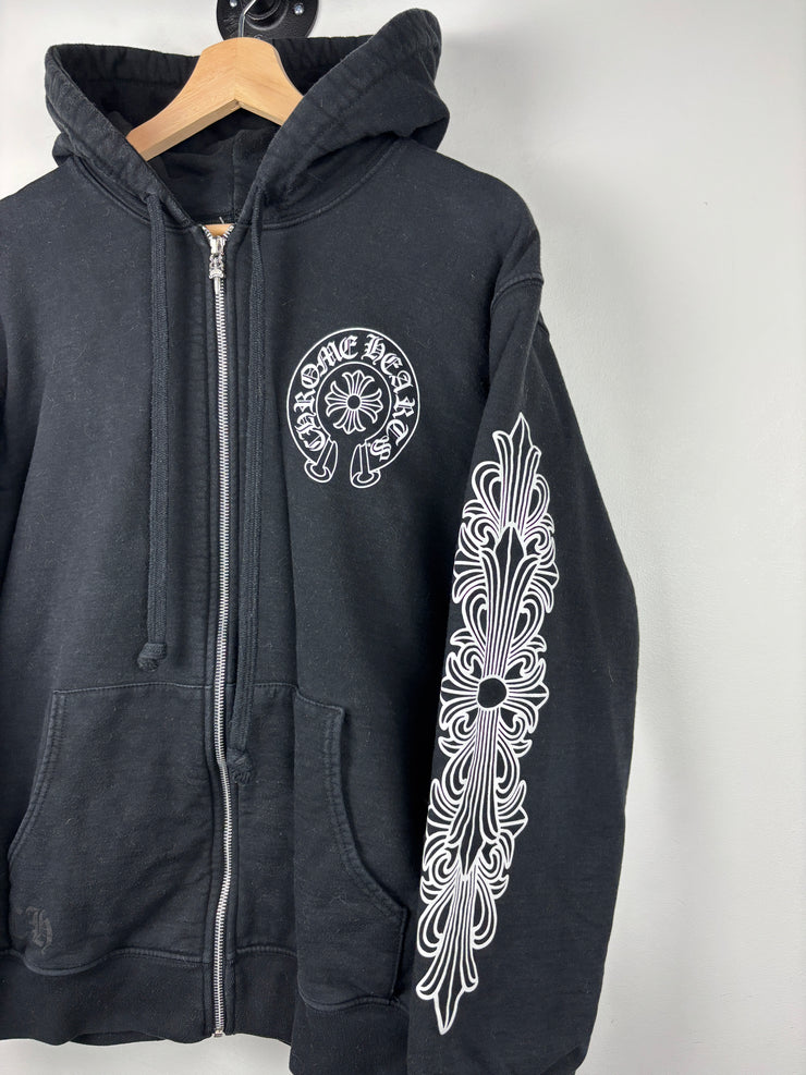 Chrome Hearts Malibu Floral Horseshoe Black Thermal Zip Up Hoodie