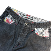 Vintage Y2K South Pole Graffiti Baggy Washed Black Denim Jeans