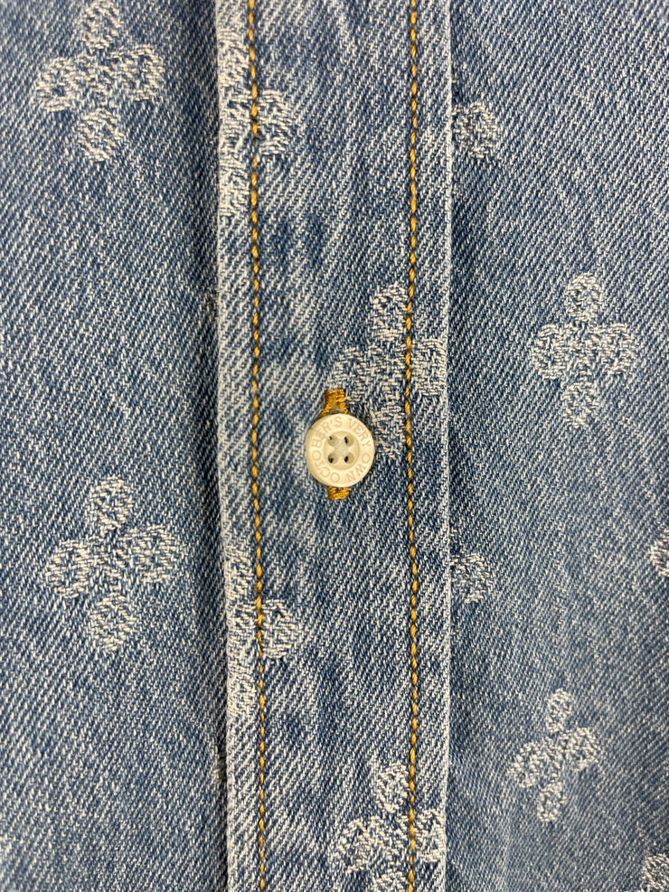 OVO Monogram Blue Denim Button Up Long Sleeve Shirt