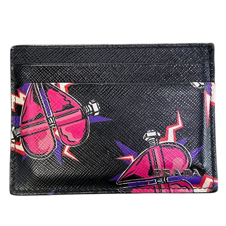 Prada Frankenstein Heats Black Saffiano Leather Card Holder