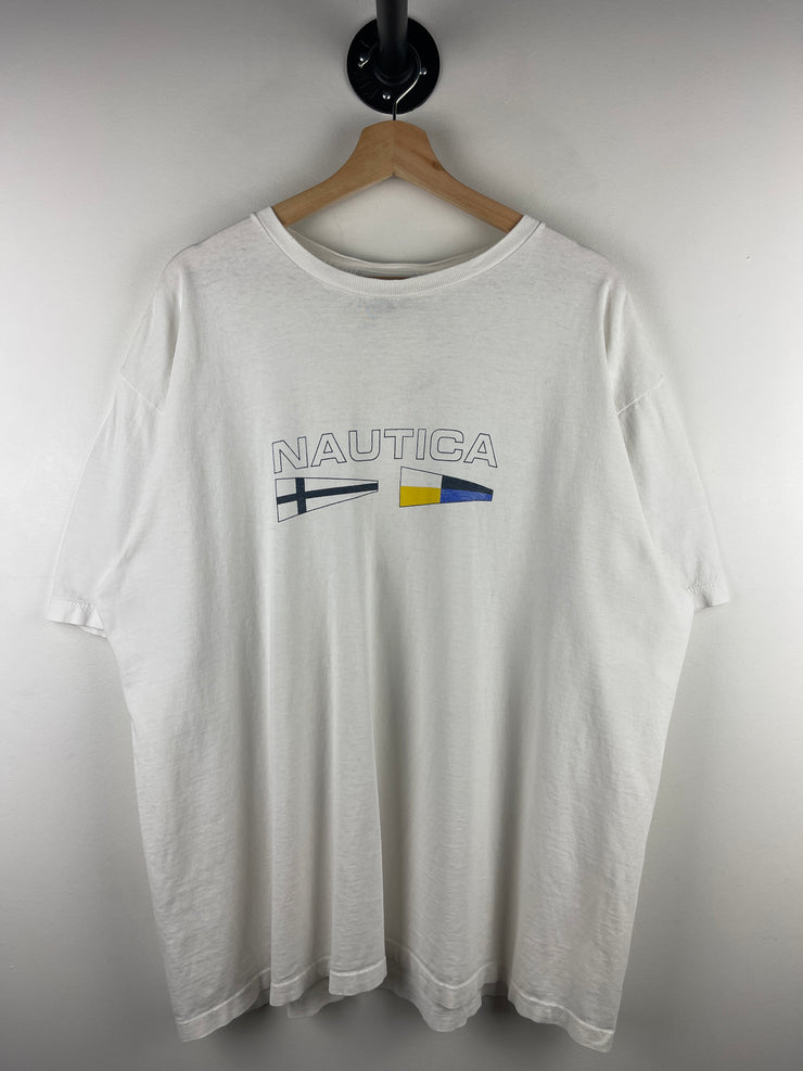 Vintage 90s Nautica Flags White Tee