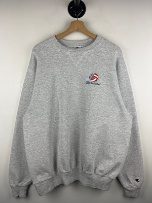 Vintage 90s Champion USA Volleyball Embroidered Grey Crewneck