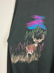 Vintage 90's Deer Wildlife Wrap Around Black Crewneck