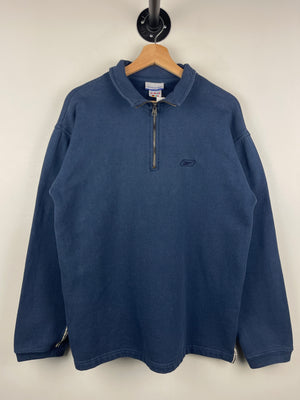 Vintage Reebok Navy Striped Quarter Zip Sweater