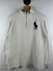 Vintage 90s Polo Ralph Lauren Pony White Quarter Zip Sweater