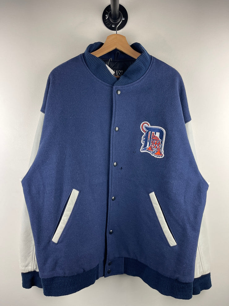 Vintage 90s MLB Detroit Tigers Comerica Park Navy Wool & Leather Varsity Jacket