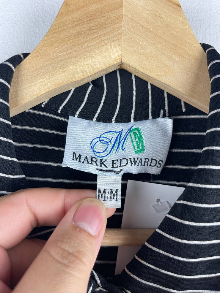 Vintage Mark Edwards Golf Black & White Striped Button-Up Women’s Polo Shirt