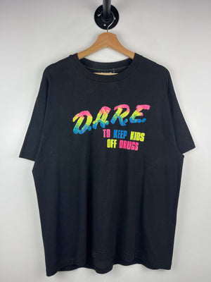 Vintage 80s Dare To Keep Your Kids Off Drugs 50/50 Black Tee
