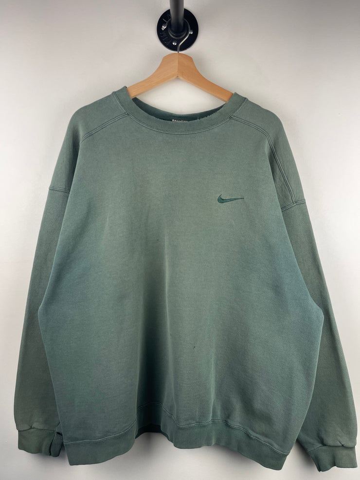 Vintage 90s Nike Mini Swoosh Tonal Green Crewneck