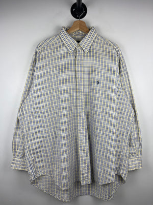 Vintage 90s Polo Ralph Lauren Yarmouth Plaid Yellow & Blue Long Sleeve Button Up Shirt