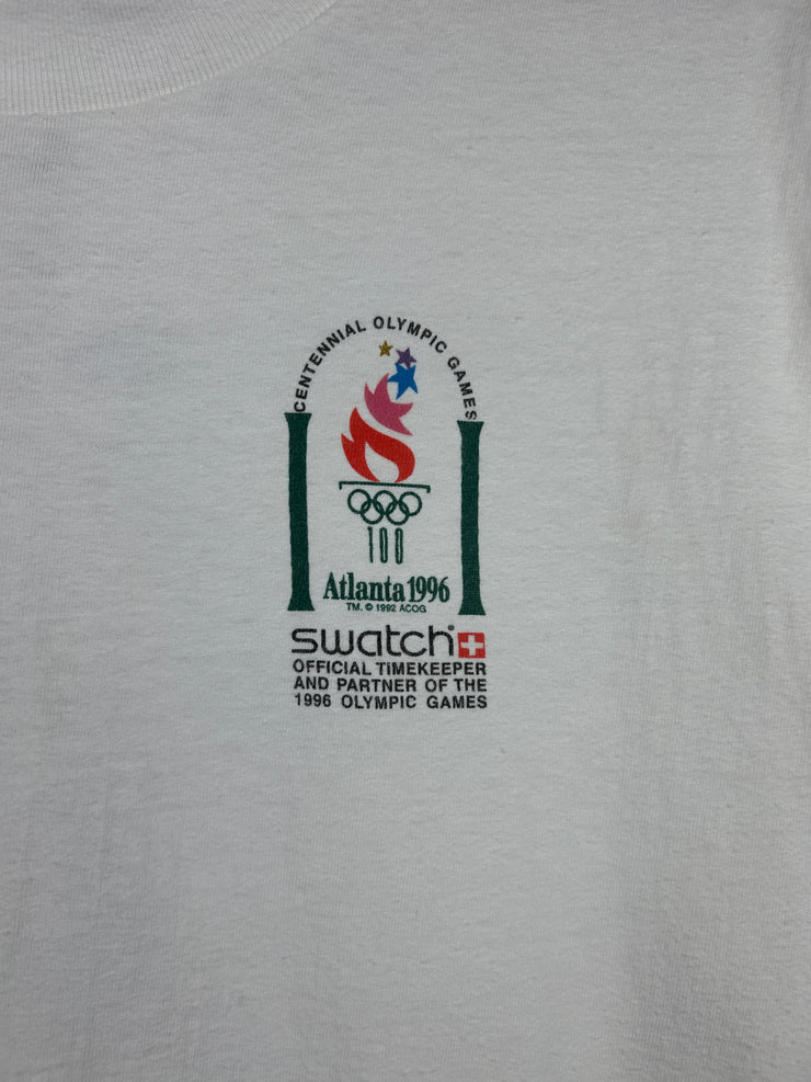Vintage 90s Atlanta Olympics Swatch Watches Promo White Tee