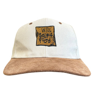 Vintage 90s Will Golf For Food Beige & Brown Leather Strapback Hat