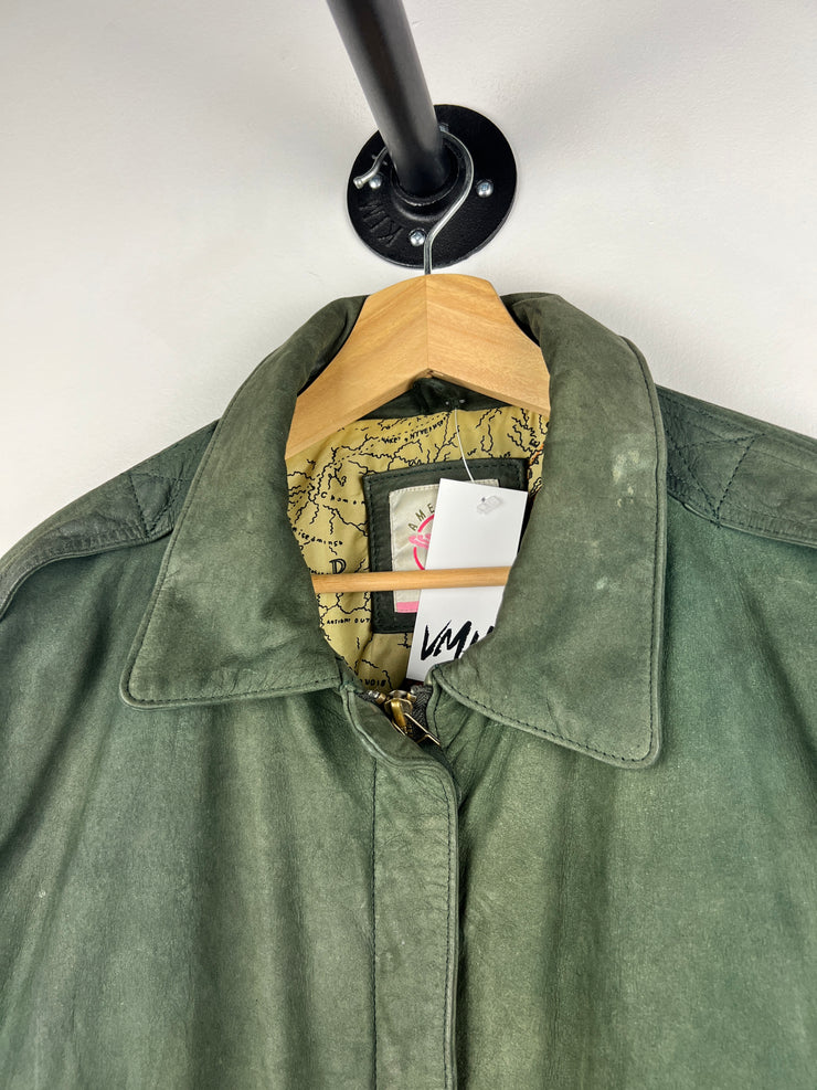 Vintage 90s American Weekend Green Leather Bomber Jacket