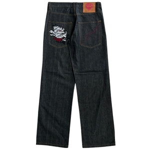 Vintage Y2K Ed Hardy Mummy Embroidered Baggy Black Denim Jeans