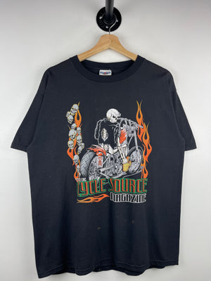 Vintage The Cycle Source Magazine Skull Flames Black Tee