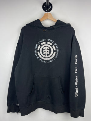 Vintage 90s Element Skateboards Wind Water Fire Earth Thrashed Black Hoodie