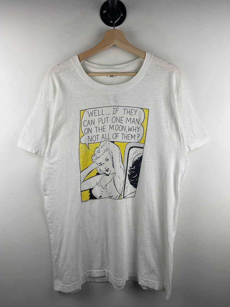 Vintage 80s Roy Lichtenstein Flying Fish LA Pop Art White Tee
