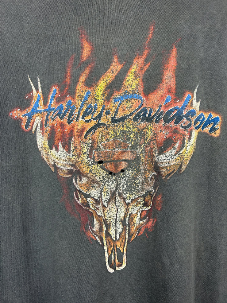 Vintage 2002 Harley Davidson Flames Maryland Thrashed Black Cut Off Tank Top