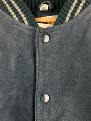 Vintage 90s Fingerhut Fashions Blue & Grey Leather Suede Bomber Jacket