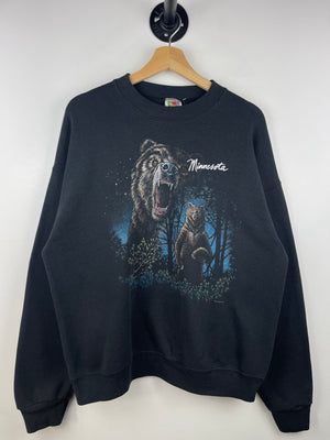 Vintage 90s Minnesota Grizzly Bear Black Crewneck