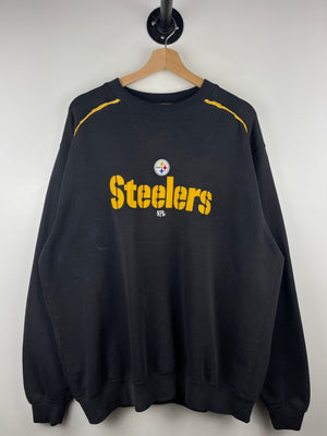 Vintage NFL Pittsburgh Steelers Embroidered Thrashed Black Crewneck