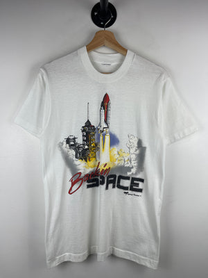Vintage 80s Back In Space Rocketship White Tee