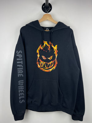 Vintage Spitfire Skateboard Wheels Flame Logo Black Hoodie