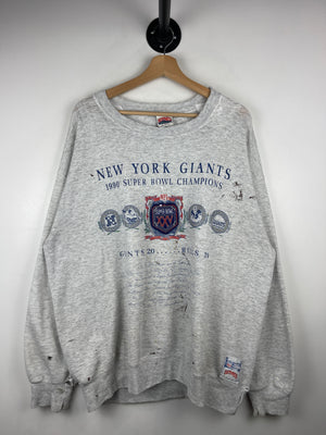 Vintage 90s NFL Nutmeg New York Giants Super Bowl Champions Thrashed Grey Crewneck