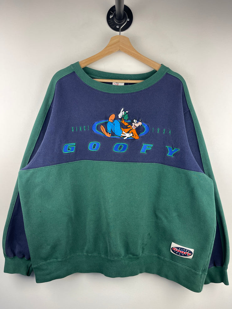 Vintage 90s Disney Goofy Embroidered Green & Navy Crewneck