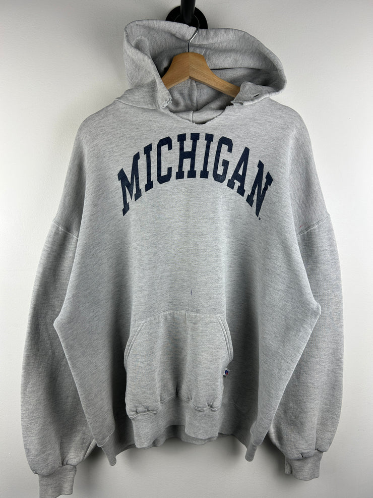 Vintage 90s Russell Athletic Michigan Arc Logo Grey Hoodie