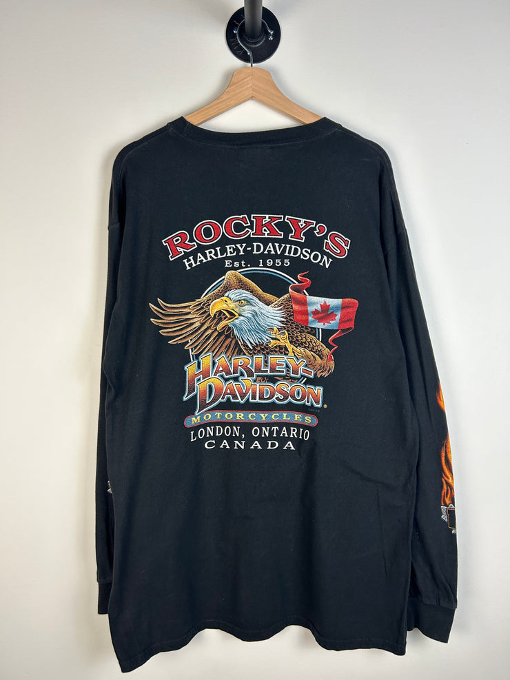 Vintage Harley Davidson Eagle Flames Black Long Sleeve