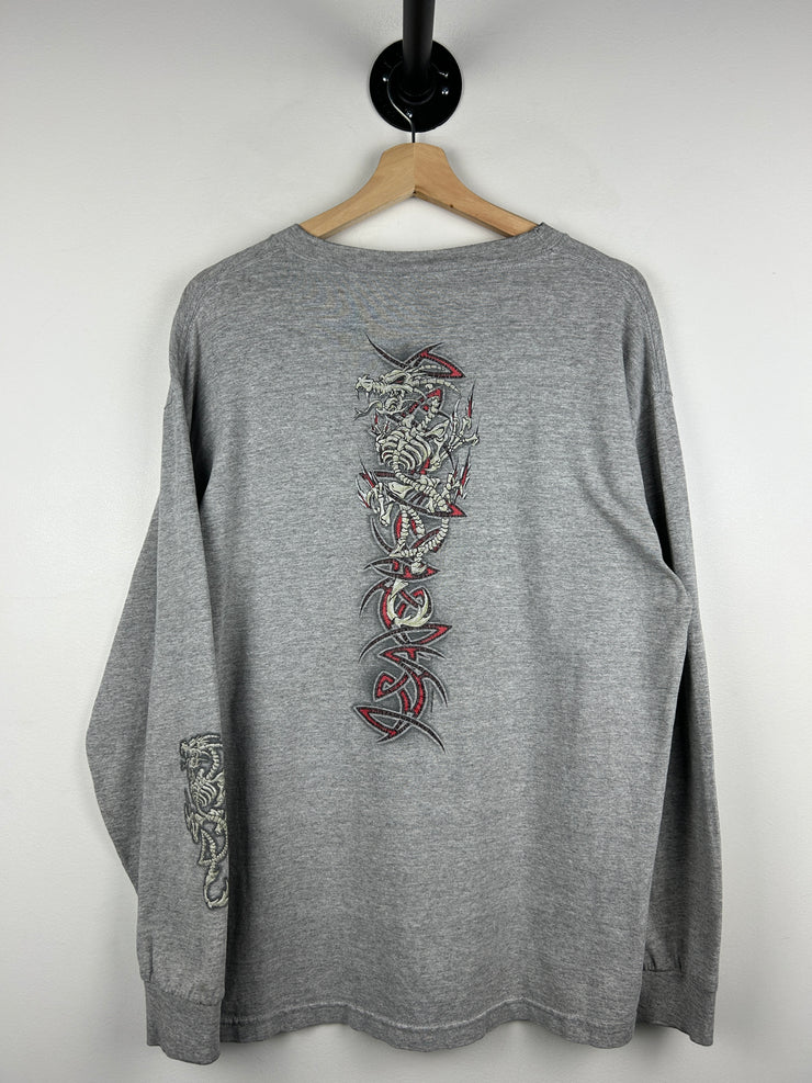 Vintage 2002 Top Heavy Dragons Tribal Grey Long Sleeve