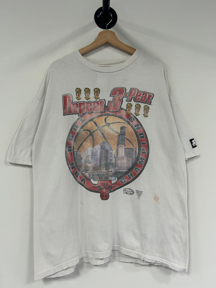 Vintage 1998 Chicago Bulls Repeat 3-Peat White Starter Tee