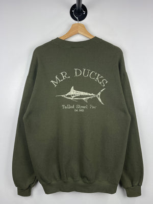 Vintage 90s Mr Ducks Pier Marlin Fish Olive Green Crewneck