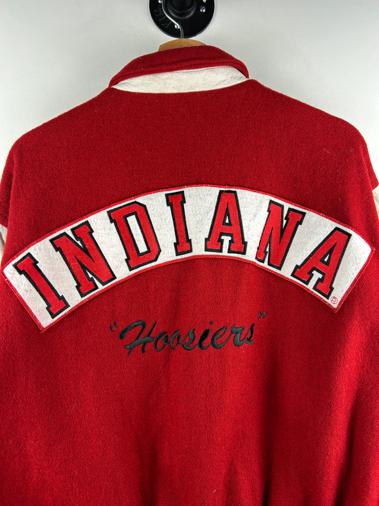 Vintage 90s Cooper Collegiate Indiana Hoosiers Red Wool Leather Varsity Jacket