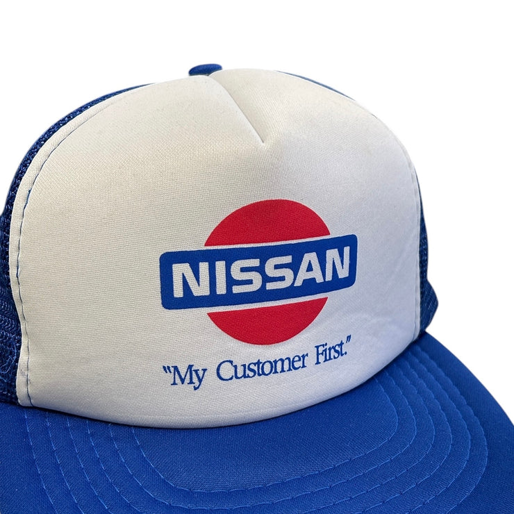 Vintage 80s Nissan My Customer First Blue Snapback Trucker Hat