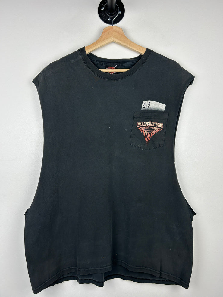 Vintage Harley Davidson Playing Cards Kentucky Black Cut Off Tank Top