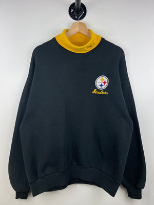 Vintage 90s NFL Chalk Line Pittsburgh Steelers Embroidered Black Turtle Neck Crewneck