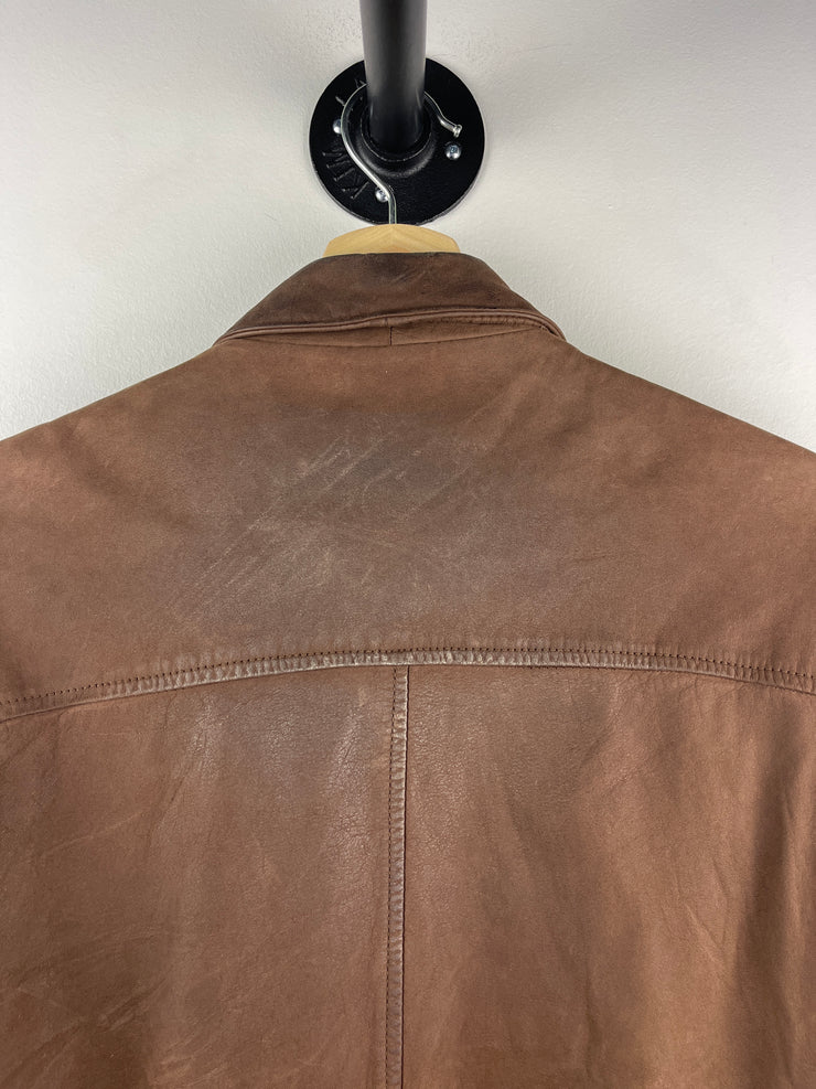 Vintage 90s Pelle Club Brown Leather Bomber Jacket