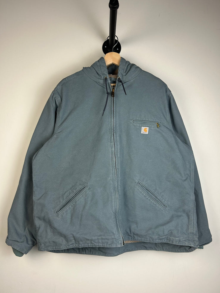 Vintage Carhartt Detroit Sherpa Lined Hooded Light Blue Jacket